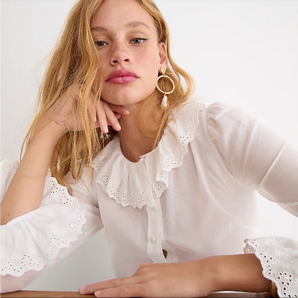 j crew ruffle neck eyelet top